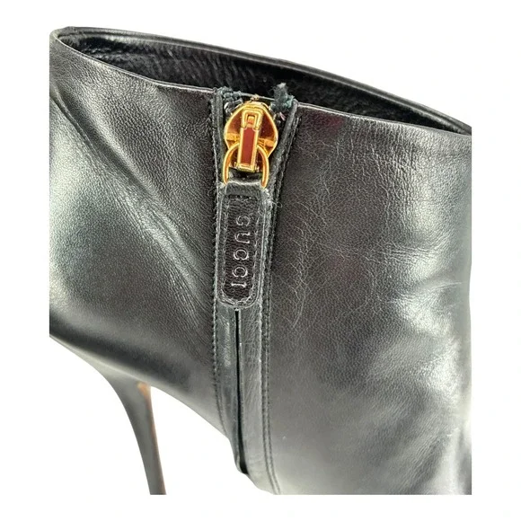 Black Nappa Platform Zip Bootie Stiletto Night Out Moto Gucci Steve EU36 - Picture 8 of 12